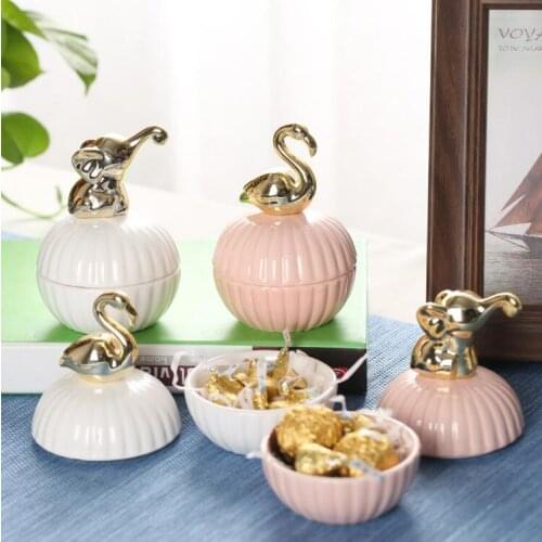 Pink Animals Ceramic Jewelry Box Ring Orgnaments Box Party Decorative Storage Bottle Wedding Candy Chocolate Jar Gift Box 04276