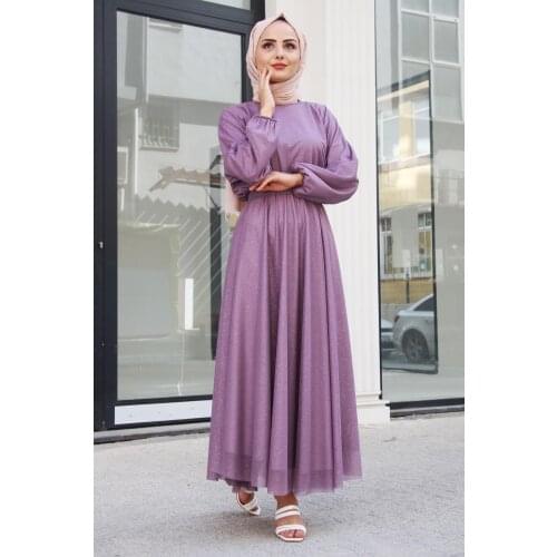 Girdle Detail Silvery Hijab Women 'S Evening Dress Kaftan Abaya Dubai Turkey Muslim Fashion Islamic Clothing Women African