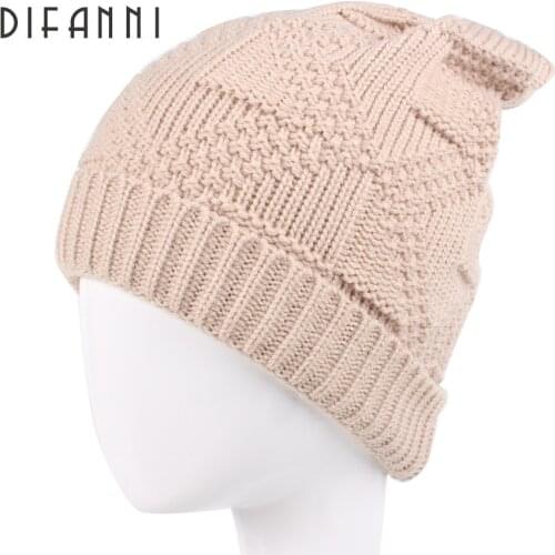 Difanni Skullies Beanies Winter Hat Elastic For Women Warm Hat Casual Fashion Knitting Warm Cap Leisure Fashion Simple Unisex