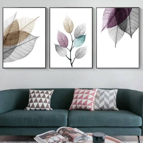 Scandinavian Abstract Transparent Leaves Canvas Paintings Leaf Poster Print Wall Art Pictures for Living Room Kitchen Home Decor