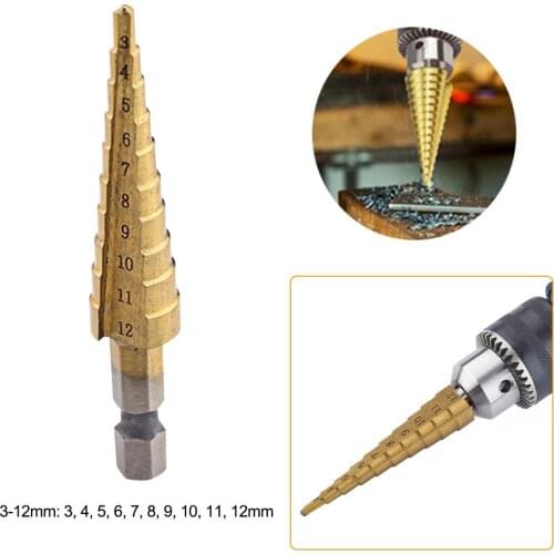 1pcs Stepped Core Taper Drill Bits Titanium Coated Tool For Woodworking Tool 3-13mm 1/4" Hex Shank Titanium Coated Drilling Tool