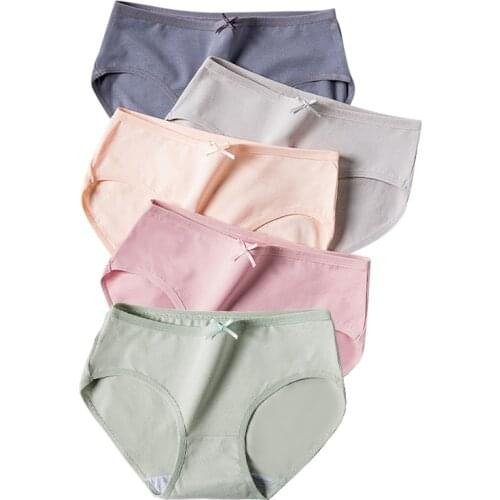 LANGSHA 5Pieces/set Panties Womens Cotton Briefs Underwear Sexy Bow Panties Breathable Ladies Underpants Female Lingerie M XXL