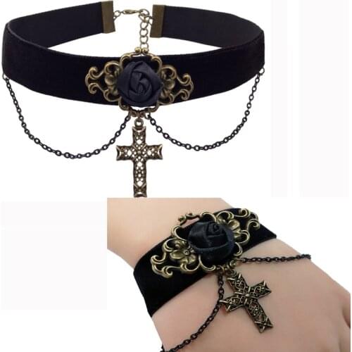 YiYaoFa Cross Necklace & Bracelet Set Vintage Choker Necklace & Pendant Jesus Necklace for Women Accessories YTZ-03