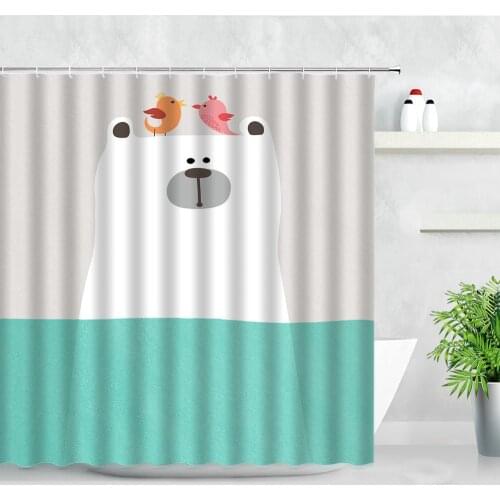 Cartoon Animals Shower Curtains White Bear Birds Water Nordic Creative Children Bathroom Decor Gift With Hooks Bath Curtain Sets