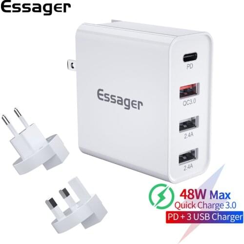 Essager 48W Multi Quick Charge 3.0 USB Charger PD USB Type C QC3.0 QC Turbo Wall Fast Phone Charger For iPhone