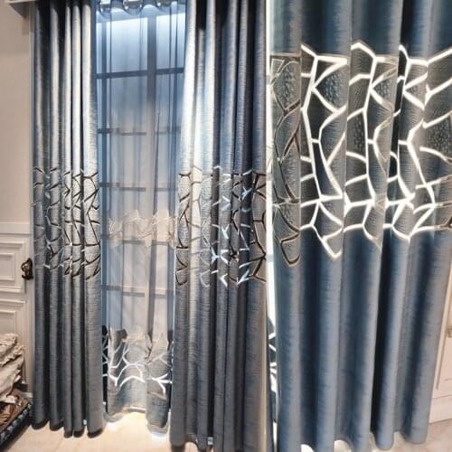 2021 New European Style Living Room Bedroom Jacquard Hollow Embroidered Curtains Blackout Curtain Finished Product Customization