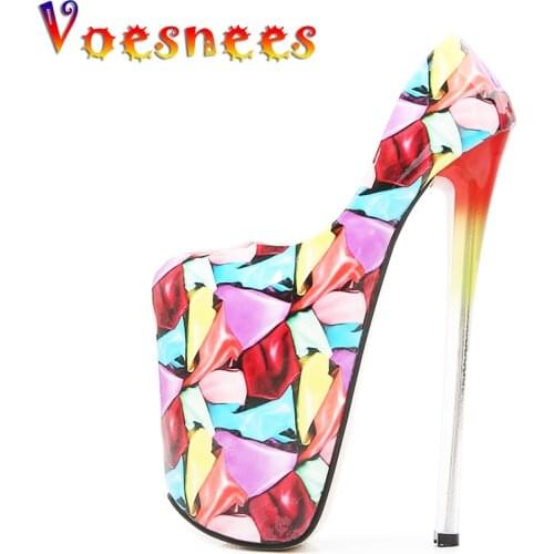 Voesnees Round Toe Sexy Women Fashion Super High Heel Large Size Color Matching Party Shoes Fashion Low Top Shallow Nightclub