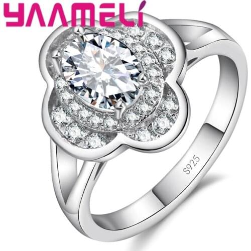 Wholesale Different Women Finger Rings Flower Shape Hot Cubic Zirconia Exquisite 925 Sterling Silver Jewelry Present