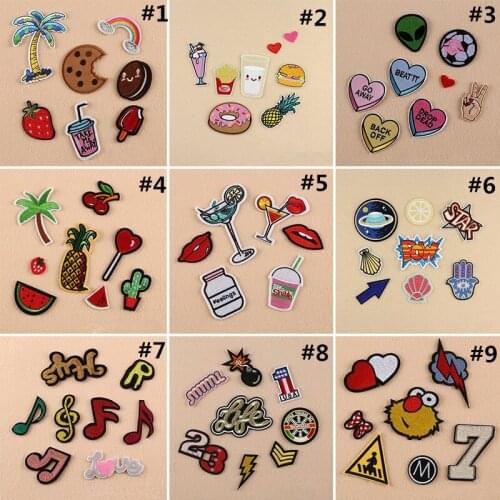 1 set Package Embroidery Iron On Patches Sewn Applique Cute Logo Food Uniform DIY Embroidered Patch Clothes M56