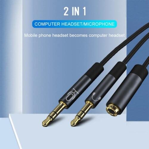 1 Pcs 3.5 Mm Black Headphone Earphone Audio Cable Micphone Y Splitter Adapter 1 Female To 2 Male Connected Cord To Laptop PC