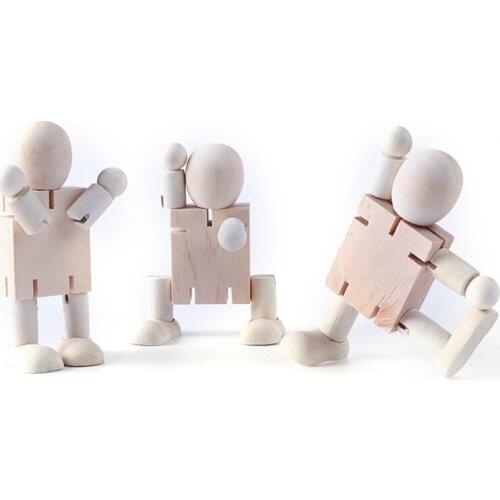 1 Pc White Embryo Diy Wood Man Joint Puppet Painting Robot Children Toy 3D Wooden Jointed Figures Model