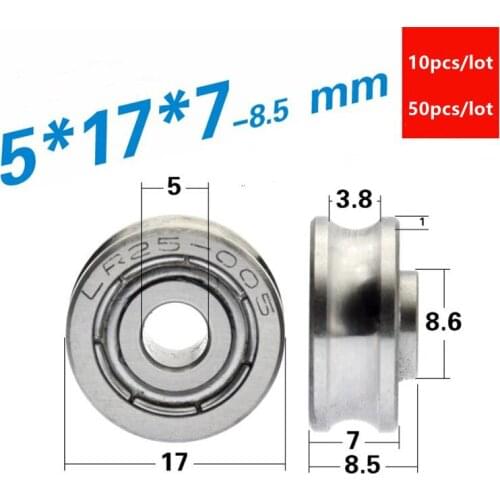 10pcs/50pcs U groove bearing pulley 5*17*7mm LR25 non standard guide wheel roller 5x17x7mm 5mm diameter