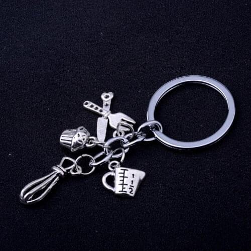 12PC Knife Fork Ice Cream Kettle Power Spoon Pendant Keychains Cooks Chefs Gifts Key Accessories Kitchen Baking Jewelry Key Ring