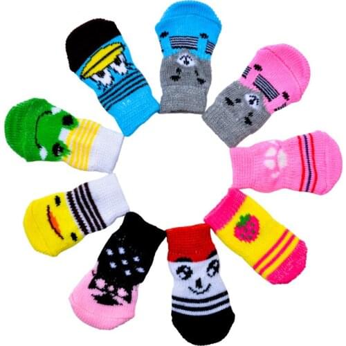 4Pcs Lovely Pet Dog Socks Antiskid for Dog Socks Teddy Pet Knits Socks Anti Slip Skid Bottom Home Shoes for Cats Socs Cat Perros