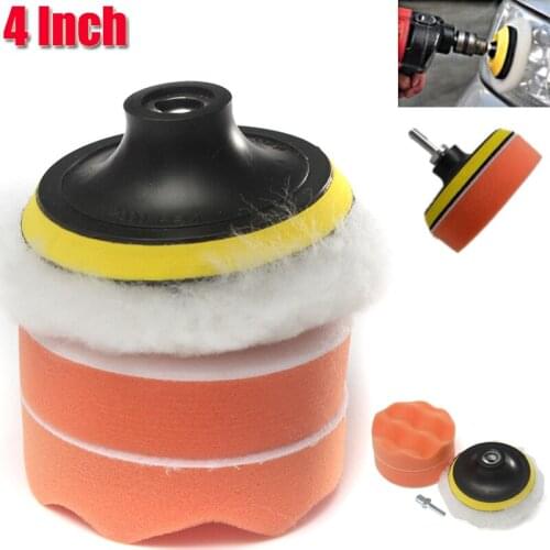 5Pcs Wool Buffing Pad Set 4 inch Auto Car Sponge Polishing Pad Kit For Car Polisher + M10 Thread Drill Adaptor Power Tools