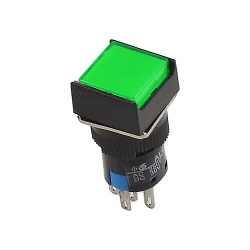 5-Terminal Square Green LED Light Momentary SPDT NO NC Push Button Switch 24V