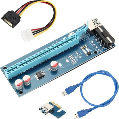 60CM PCIE 1X To 16X PCI Express Riser Card For Miner Machine Overcurrent Protection USB Cable SATA To 4 Pin Power Cord QJY99