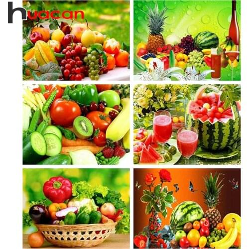 Huacan 5d Diamond Painting Full Square Watermelon Fruit Diamond Embroidery Kit Cross Stitch Mosaic Grape Food Landscape Puzzle