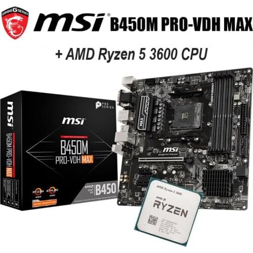 AMD Ryzen 5 3600 R5 3600 CPU + MSI B450M PRO-VDH AM4 AMD B450 SATA 6Gb/s USB 3.1 HDMI AMD Motherboard New