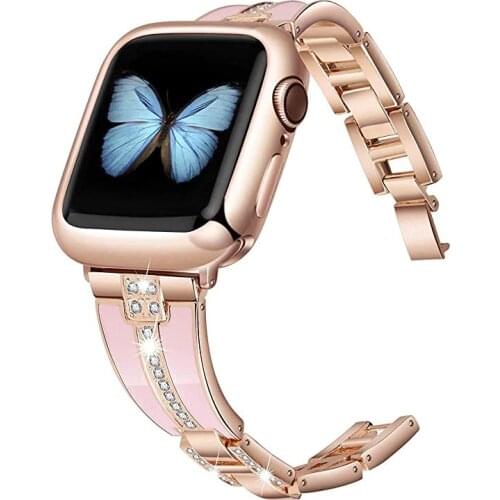 Diamond Stainless Steel Strap For Apple Watch Band 6 44/40/38/42mm iWatch Series Bands 6 SE 5 4 3 jewelry Womens Belt Bracelet