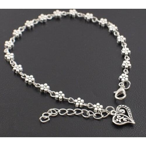 Retro Bracelet Pretty Antique Daisy Heart Charm Anklet Ankle Chain Vintage Foot Chain Peach Heart Hand Chain