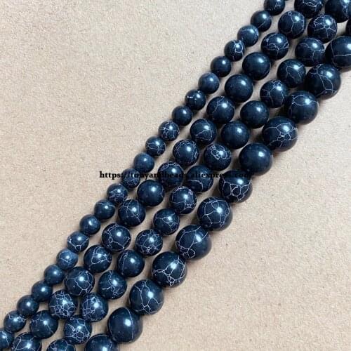Synthetic Stone Black Turquoise Round Loose Beads 15" Strand 4 6 8 10 12MM Pick Size For Jewelry Making DIY