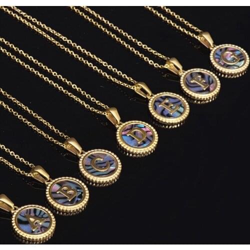 Fashion 26 Letters Pendant Necklace Women Girls Alphabet Titanium Steel Chain Necklace Shell Jewelry Simple Design 1Pcs