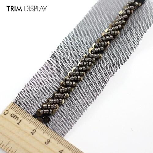 Beaded Sequin Braided Black Lace Ribbon Trim Embellishment Applique Trimming Sewing Supplies for Wedding Dress Material 9yd/T979