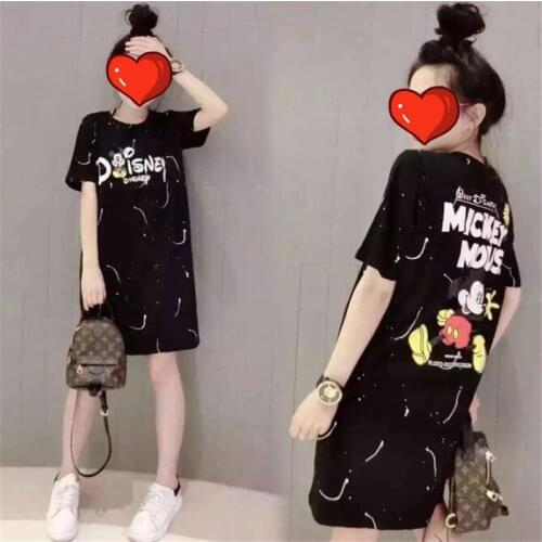 Disney Mickey Mouse T-shirt Loose Plus Size Fashion Short Sleeve Dress Women Summer T-shirts Oversized Cartoon Female Clothes