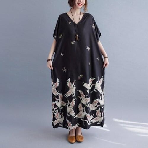 Holiday Travel Style Dress 2021 New Arrival Print Swan Loose Summer Dress Plus Size Women Beach Casual Long Maxi Dress
