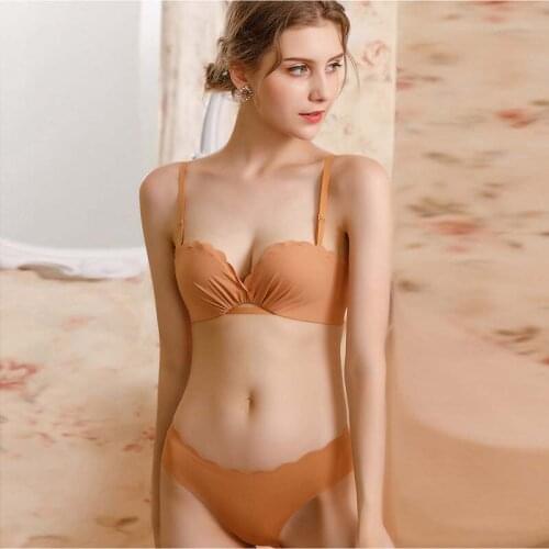 Roseheart New Women Fashion Solid Orange Green Sexy Underwear Padded Cut Out Cotton Panties Wireless Bra Sets One-Piece Bras