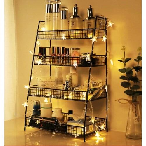 Large Capacity cosmetics storage box base stable desktop storage rack seasonal pine board design wrought iron skin care products