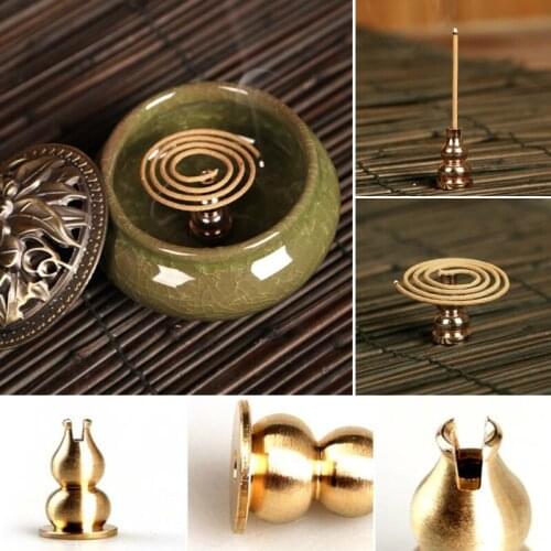 1PC Brass Incense Burner Holder Chinese Buddha For Incense Stick Coil Bottle Gourd Shaped Copper Incense Holder