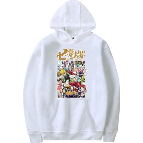Hot White Hooded Comic The Seven Deadly Sins Hoodies Men Women Sweatshirt Autumn Casual Hip Hop Tracksuits Boys Girls Pullovers