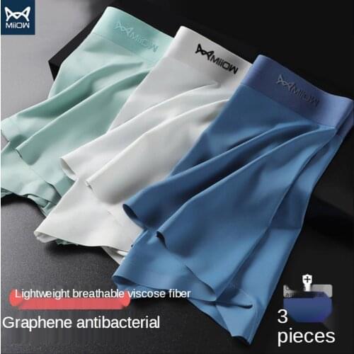 MiiOW Mens Panties Mens Ice Silk Unmarked Antibacterial Flat Pants Trend Four-pointed Boys Shorts Head Sexy Tumultuous