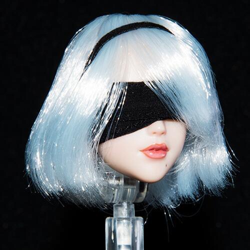 Custom 1/6 Scale Female Head Carving NieR Head: Automata 2B Girl Long White Hair Head Sculpt for 12 inches Bodies