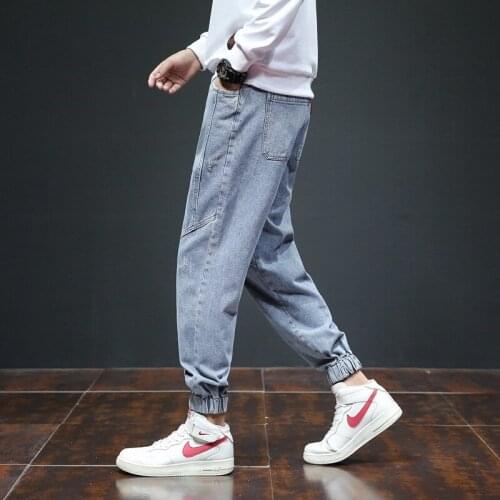 Fashion 2021 denim student street simple and versatile cropped cropped jeans mens plus size 5XL loose teenagers harem pants