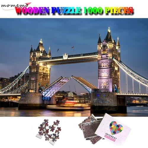 MOMEMO London Tower Bridge 1000 Pieces Wooden Jigsaw Puzzle Adult Landscape Puzzle 1000 Pieces World Famous Building Puzzles Toy