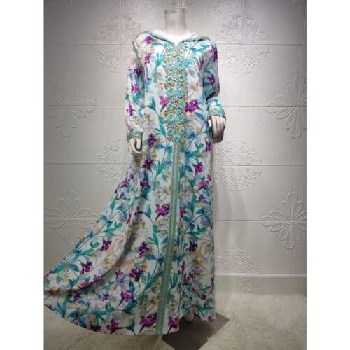 Muslim Ramadan Womens Hooded Robe Summer 2021 New Embroidered Dashiki Print Long Sleeve Dress Arab Middle East Casual Wear