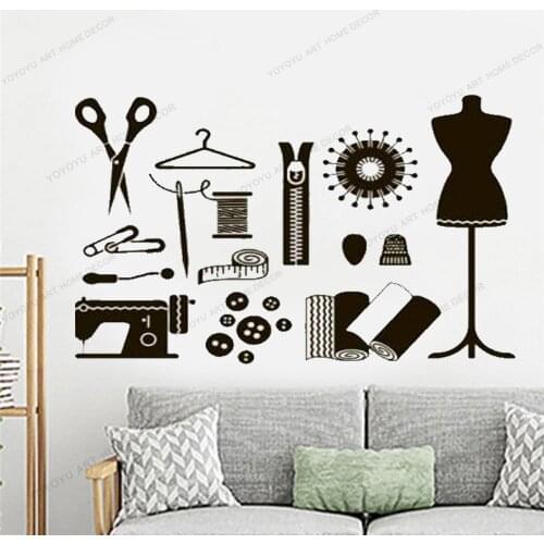 Wall Decal Atelier for Women Vinyl Sticker Decals Tailor Seamstress flakes sewing Salon Dress Form Mannequin Decor Art yw-677
