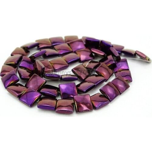 Natural Hematite Healing Gems Stones Flat Square 8mm Beads Non Magnetic Metallic Purple Jewelry Making 16" 5 Strands/Pack