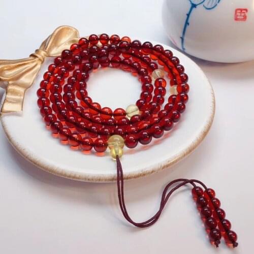 6mm Genuine Natural Blood Red Amber Crystal 108 Prayer Round Beads Women Men Bracelet Buddhism Necklace Bless AAAAA Genuine