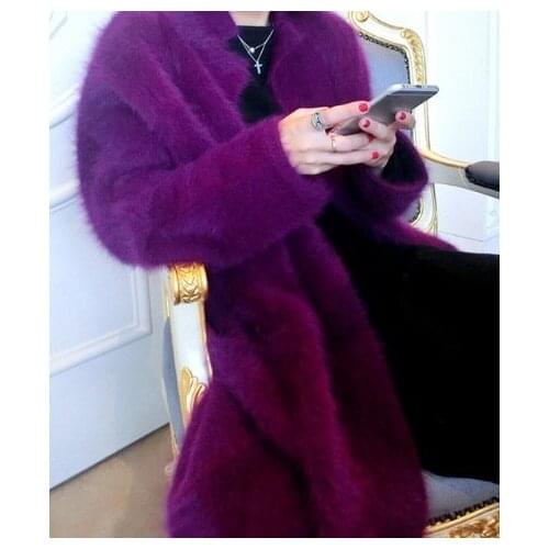 NEW knitted long mink cashmere sweater coat womens fashion thick spot loose Plush cardigan coat Free shipping 019