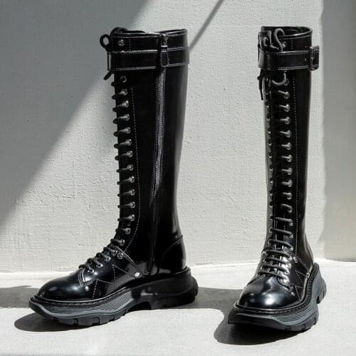 New Knee High Boots Women Genuine Leather Party Night Club Knight Shoes Woman Calf Boots Autumn Winter Warm High Boots