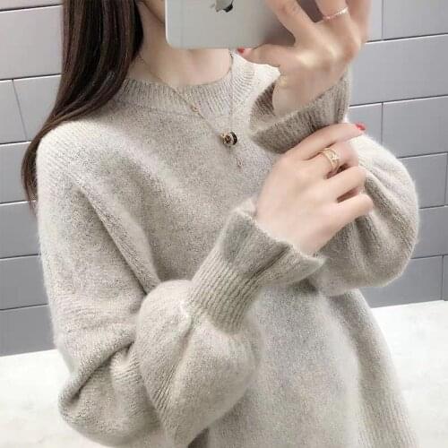 Autumn and winter knitted sweater women 2021 new fashion loose western style long-sleeved round neck solid color pullover top