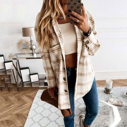2021 Autumn Winter Checkered Jacket Women Plaid Jacket Overshirt Coat Female Loose Casual Shirt Jackets For Women Long Sleeve