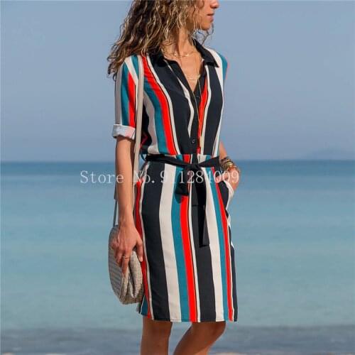Aachoae Long Sleeve Shirt Dress 2020 Summer Boho Beach Dresses Women Casual Striped Print A-line Mini Party Dress Vestidos