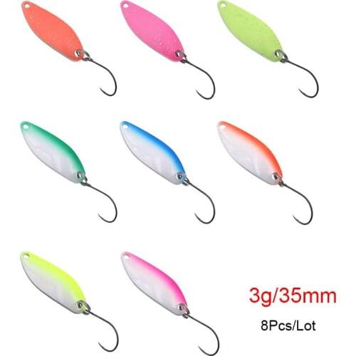 Trout Spoon Lure Metal Bait 3g 8pcs mixed Colors Pesca Freshwater Fishing Tackle Isca Artificial Lake Fishing