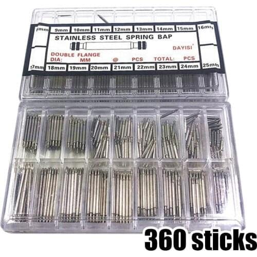 Professional 270pcs/360Pcs Watch Band Spring Bars Strap Pins Remover Stainless Repair Tools 8-25MM Hand Tool Sets