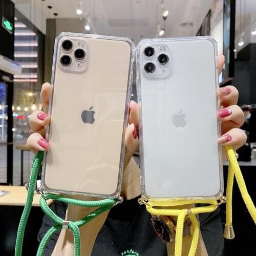 Lozenge Transparent Soft TPU Phone Case For iphone11 Pro 6 7 8 Plus X XS MAX XR SE 2020 With Lanyard Neck Strap Rope Cord Case